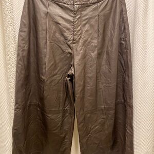 Vince Chocolate 100% lamb leather cropped flare pant 4